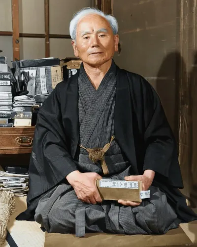 Okinawan Grandmaster Gichin Funakoshi, Founder of Shotokan Karate, training portrait